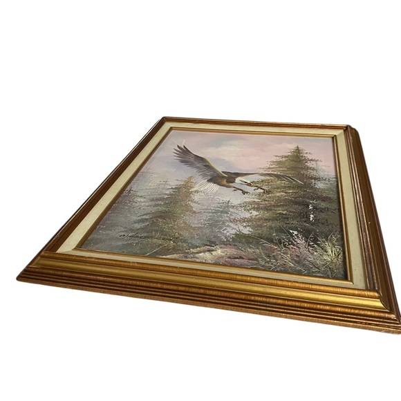 Original Oil Painting By M. Henderson Eagle Flying Through Forest Signed/Framed - Picture 10 of 10
